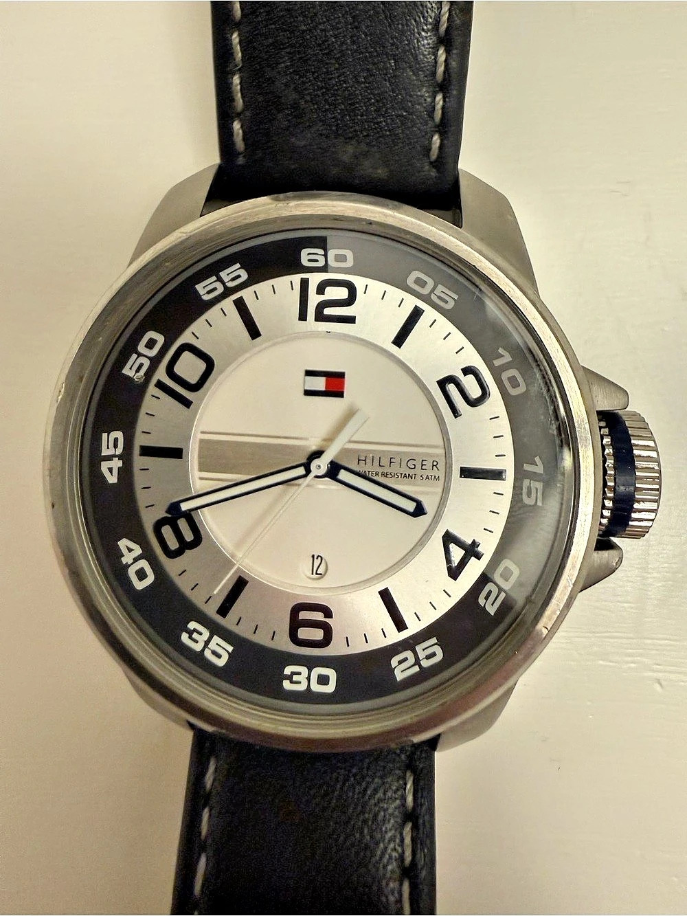 Tommy Hilfiger 179183 Leather Watch in Black & Silver